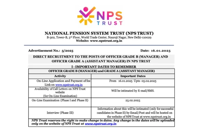 NPS Trust Recruitment 2025 Notification Out for Grade A and B Posts