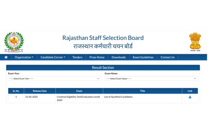 Rajasthan CET Graduation Level Result 2024 Out, List of Selected Candidates