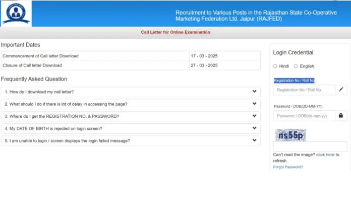 RAJFED Admit Card 2025 Out at rajcrb.rajasthan.gov.in, Download Link Here
