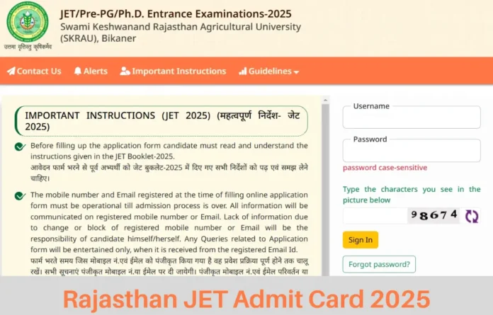 Rajasthan JET Admit Card 2025 Released at jetskrau2025.com, Direct Link