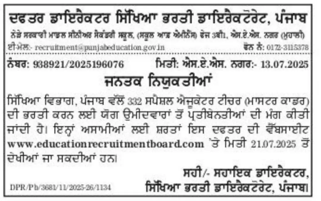 Punjab Special Education Teacher Recruitment 2025 for 725 TGT and PRT Posts_4.1
