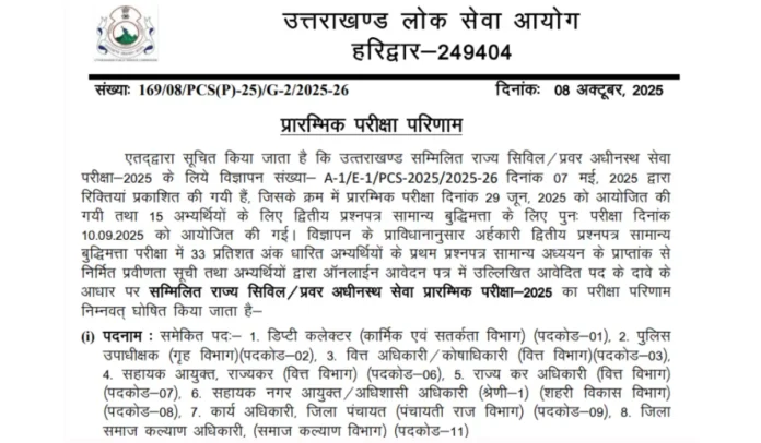 UKPSC Result 2025 Out, Uttarakhand PCS Prelims Cut Off and Result PDF